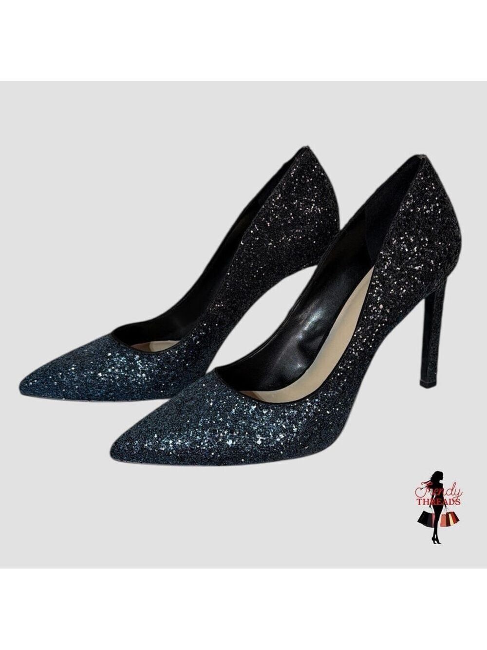 Nine West Womens Tatiana Stiletto Pointed Toe Glitter Dress Pumps Evening Heels